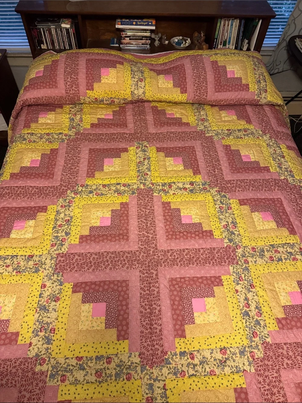 Handmade Pink and Yellow Patchwork Quilt - Home Bedding Queen Size